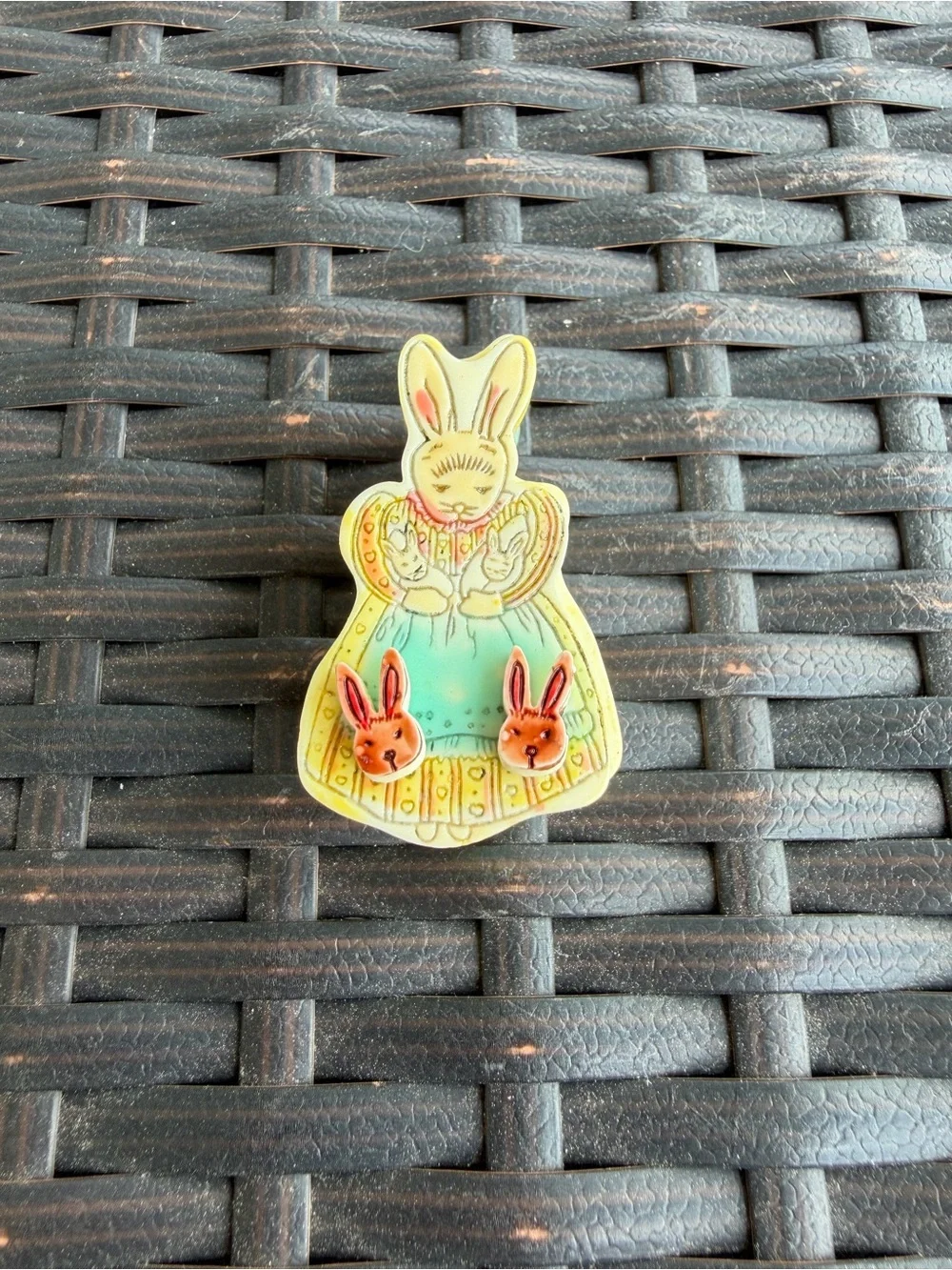 Vintage Kids Bunny Jewelry Set - Earrings, Pin, Necklace